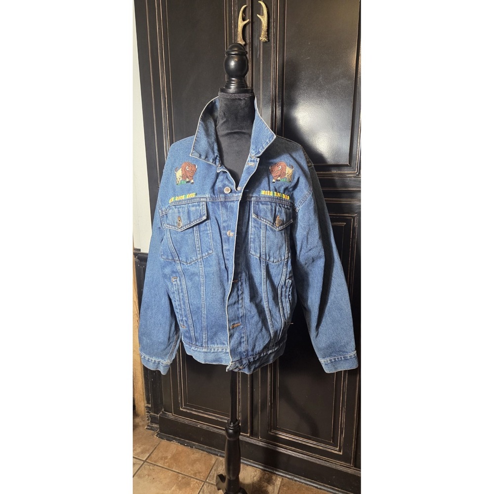 Route 66 Vintage Jean Jacket ,bison, Bear Embroidery,Beaded, Southeastern,tribal